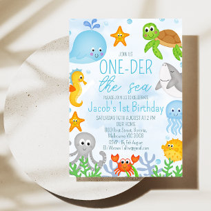 Boys Under the Sea One-der The Sea First Birthday Invitation