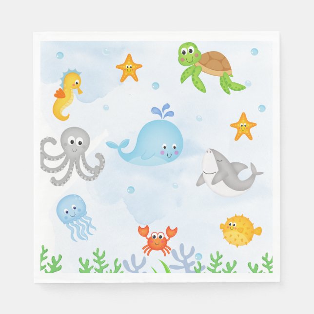 Boys Under the Sea Oneder The Sea 1st Birthday   Napkin (Front)