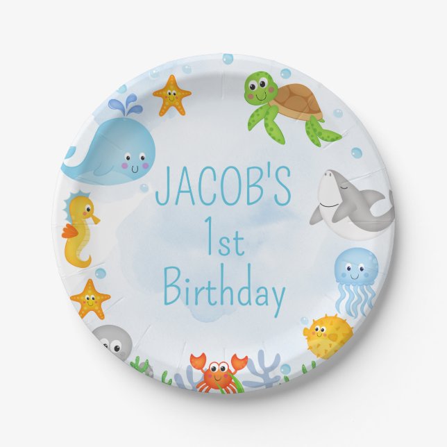 Boys Under the Sea Oneder The Sea 1st Birthday  Paper Plate (Front)