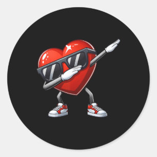 Boys Valentine Day Dabbing Heart Sungles Girl Kid Classic Round Sticker