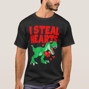 Boys Valentines Day Dinosaur I Steal Hearts  T-Shirt