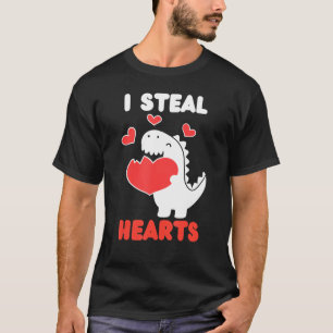 Boys Valentines Day Kids Dinosaur I Steal Hearts T T-Shirt