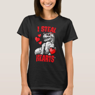 Boys Valentines Day Kids Dinosaur Rex I Steal Hear T-Shirt