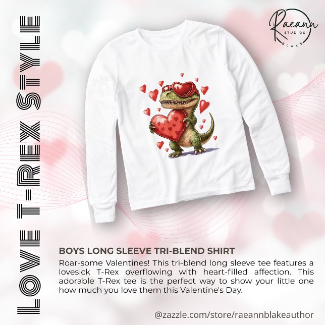 Boys Valentine's Day T-Rex Long Sleeve  (Creator Uploaded)