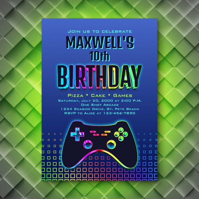 Boys' Video Game Navy Birthday Invitation (Creator Uploaded)