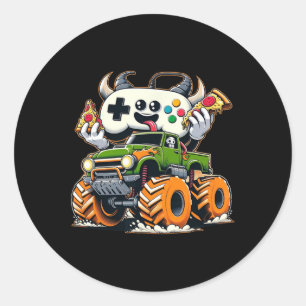 Boys Video Game Pizza Lifted 4x4 Truck Classic Round Sticker