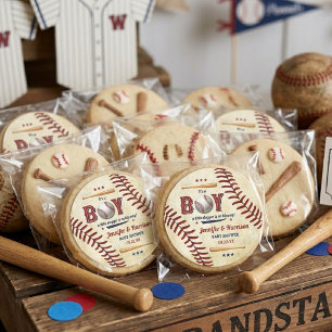 Boys Vintage Baseball Baby Shower Classic Round Sticker
