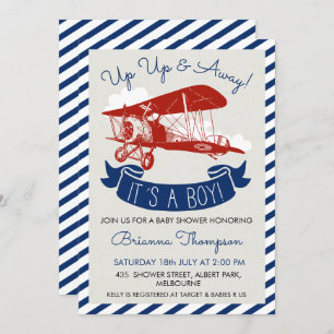Boy's Vintage Plane Baby Shower Invitation