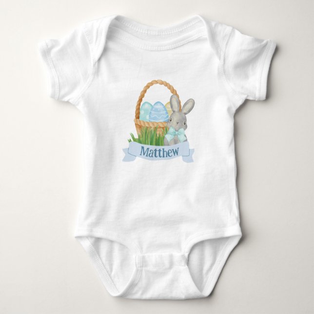 Boys Watercolor Blue Easter Basket  Baby Bodysuit (Front)
