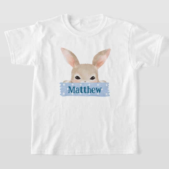 Boys Watercolor Blue Easter Bunny  T-Shirt (Laydown)