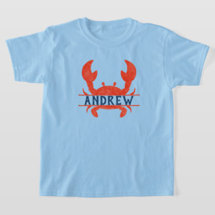 Boys Watercolor Crab Split Name T-Shirt