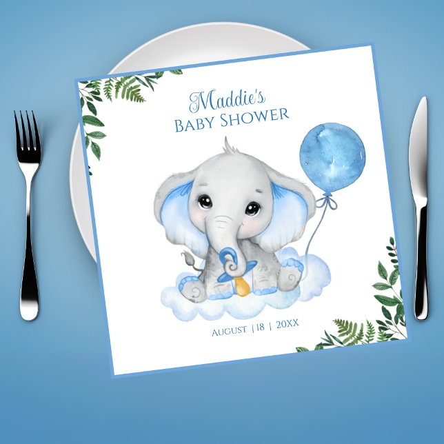 Boys Watercolor Elephant Baby Shower Napkin (Creator Uploaded)