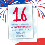 Boys Watercolor Kids Blue 16th Birthday Invitation<br><div class="desc">16th birthday kids boy blue party 16th birthday party invitation for a 16 year old boy with fun fonts writing and fun watercolor number.</div>