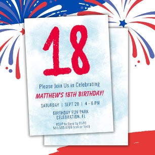 Boys Watercolor Kids Blue 18th Birthday Invitation