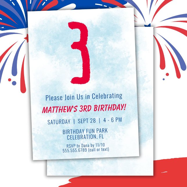 Boys Watercolor Kids Blue 3rd Birthday Invitation (Creator Uploaded)