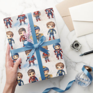 Boys Watercolor Little Super Heroes Kids - Wrapping Paper