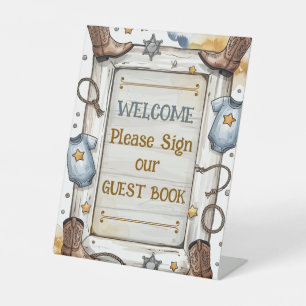 Boys Western Rustic Little Cowboy Rodeo Pedestal Sign