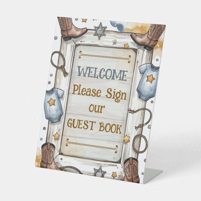 Boys Western Rustic Little Cowboy Rodeo  Pedestal Sign (Front)