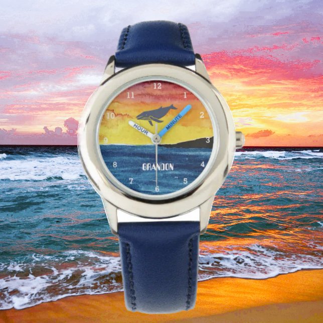 Boys Whale Ocean Fish Cute Modern Blue Kids Watch (Creator Uploaded)