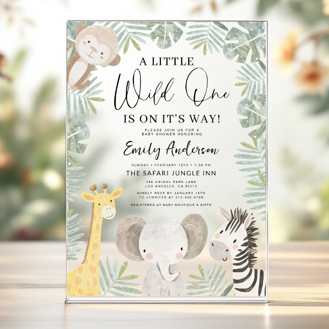 Boys Wild One Safari Animals Baby Shower Acrylic Invitations (Creator Uploaded)