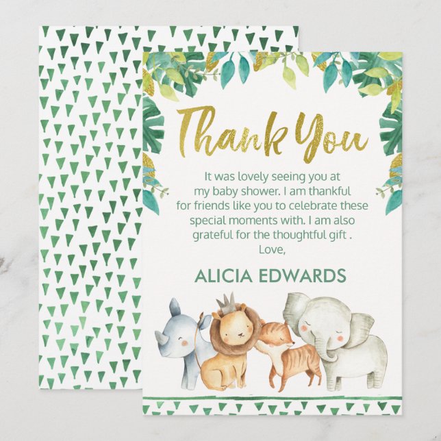 Boys Wild One Safari Baby Shower Thank you Card (Front/Back)