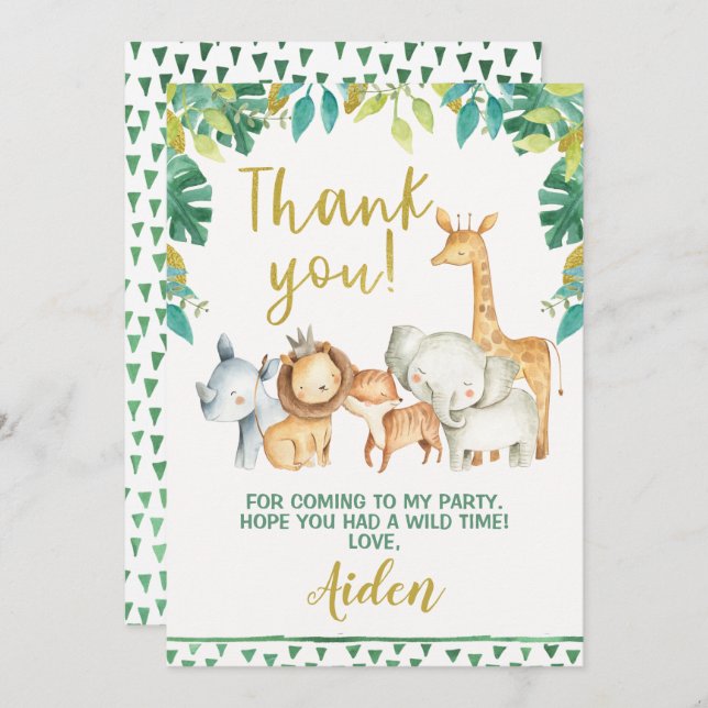 Boys Wild One Safari Thank You Card (Front/Back)
