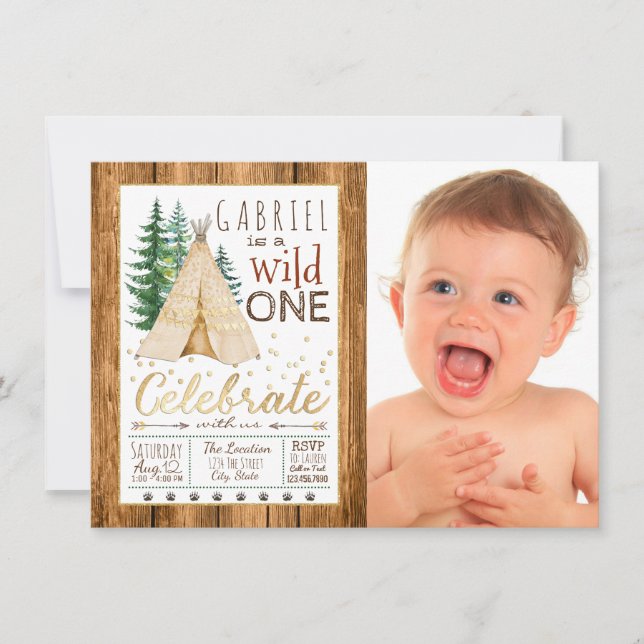 Boys Wild One Tribal TeePee First Birthday Invitation (Front)