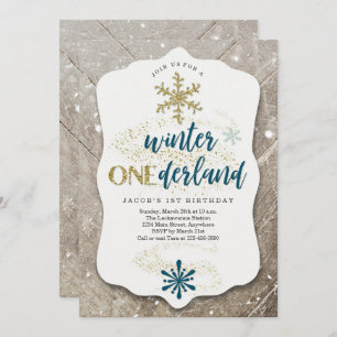 Boys Winter ONEderland Themed First Birthday Party Invitation
