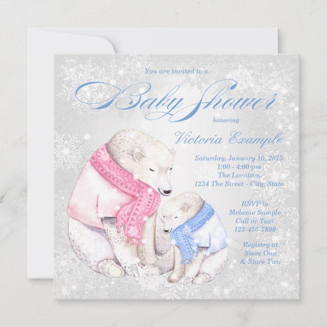Boys Winter Wonderland Bear Baby Shower Invitation (Front)