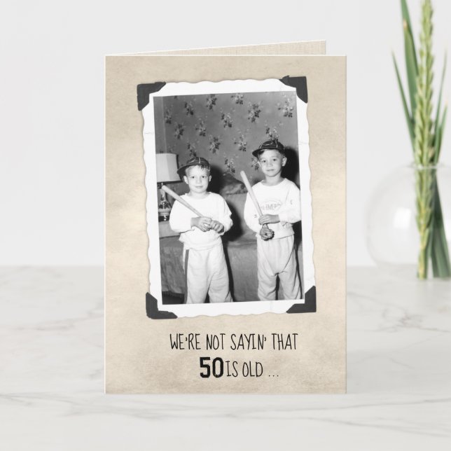 Boys With Baseball Bats 50th Birthday Humour Card (Front)