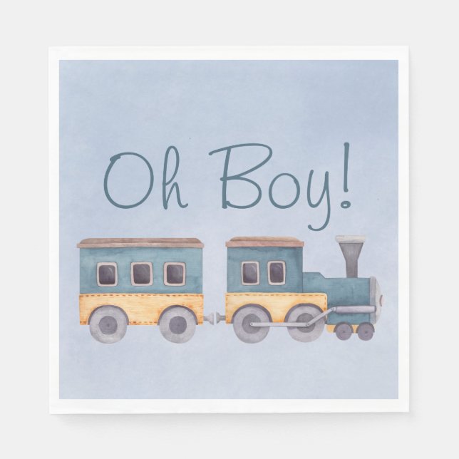 Boy's Wooden Toys Blue Baby Shower Napkin (Front)