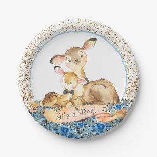 Boys Woodland Deer Baby Shower Paper Plates