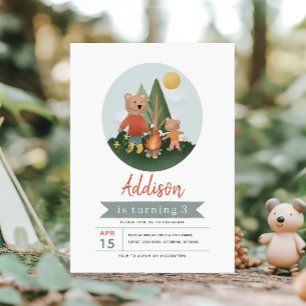 Boys Woodland Forest Camper Teddy Bear Birthday Invitation