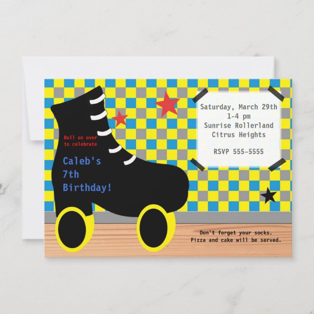 Boys Yellow Blue Skating Skate Party Invitation (Front)