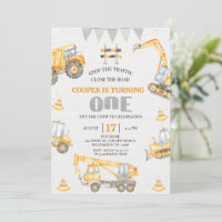 Boys Yellow Bunting Construction 1st Birthday