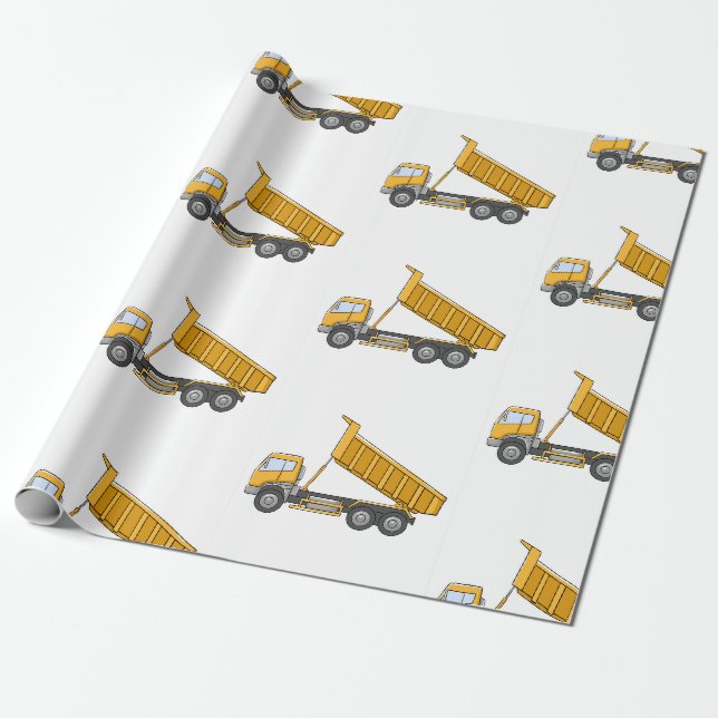 Boys Yellow Dump Truck Gift Wrapping Paper (Unrolled)
