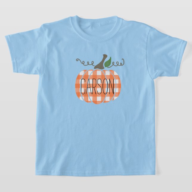 Boys Youth Watercolor Orange Plaid T-Shirt (Laydown)