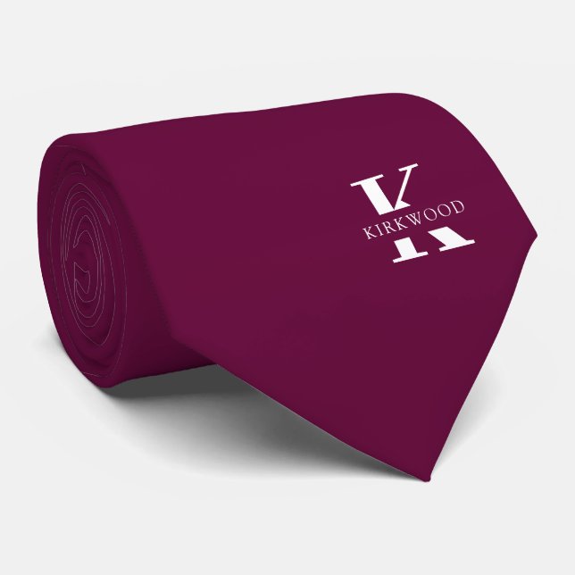 Boysenberry | Elegant Monogram+Name | one-Sided Tie (Rolled)