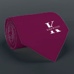 Boysenberry | Elegant Monogram Name | Two-Sided Tie<br><div class="desc">An elegant two-sided necktie featuring a bold white monogram across a Boysenberry purple background. On top of this monogram sits your first or last name spelled out in all capitals. Over 40 unique colours are available in both one-sided and two-sided versions. You can browse them by clicking the collection link....</div>