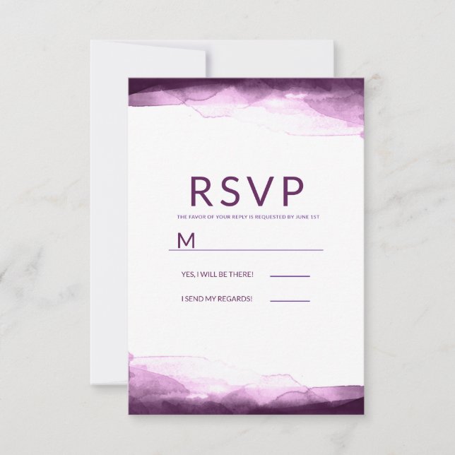 Boysenberry Purple Watercolor  Chic Modern RSVP Card (Front)