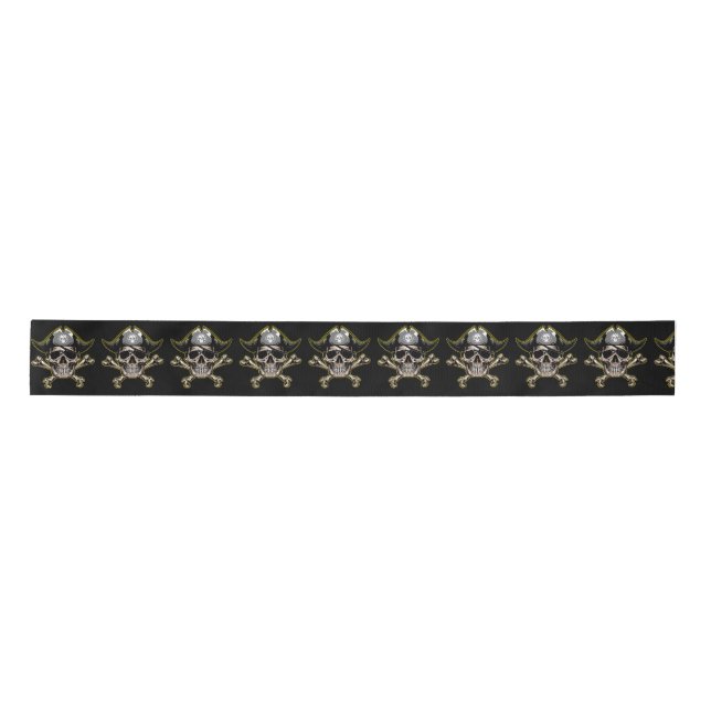 BoysPirate Party Skull Bones Satin Ribbon (Front)
