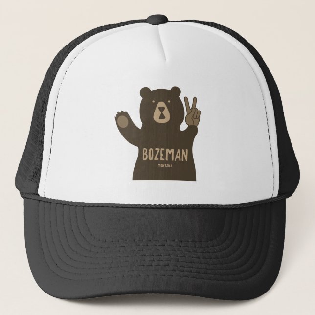 Bozeman Montana Peace Bear Trucker Hat (Front)