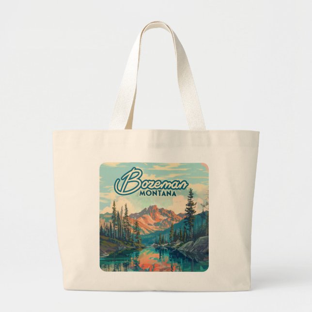 Bozeman Montana Rocky Mountains Vintage Large Tote Bag (Front)