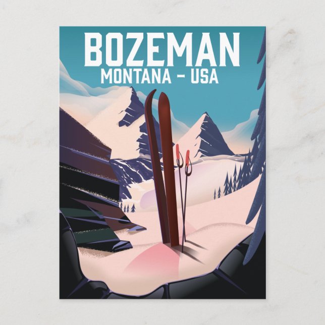 Bozeman Montana ski poster Postcard (Front)