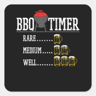BQ BBQ Timer Funny Beer Steak Grilling Grill Square Sticker
