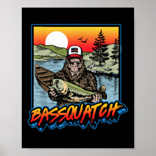Bquatch! Funny B Fishing Sasquatch Retro 80s Fishe Poster