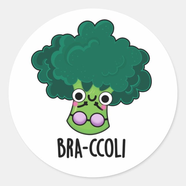 Bra-ccoli Funny Veggie Broccoli Bra Pun  Classic Round Sticker (Front)