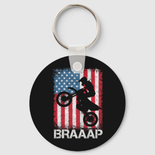 Braaap Vintage Usa American Flag Tee Motocross Dir Key Ring