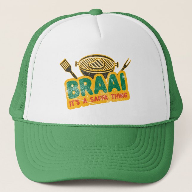 Braai It's a Saffa Thing - South African BBQ Gift Trucker Hat (Front)