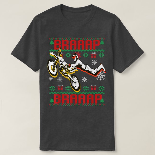 BRAAP Through The Snow Ugly Christmas Motocross Di T-Shirt (Design Front)